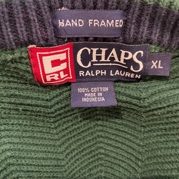 Vintage Chaps Ralph Lauren Hand Framed Green Pullover Crewneck Sweater Men's XL - Picture 8 of 8